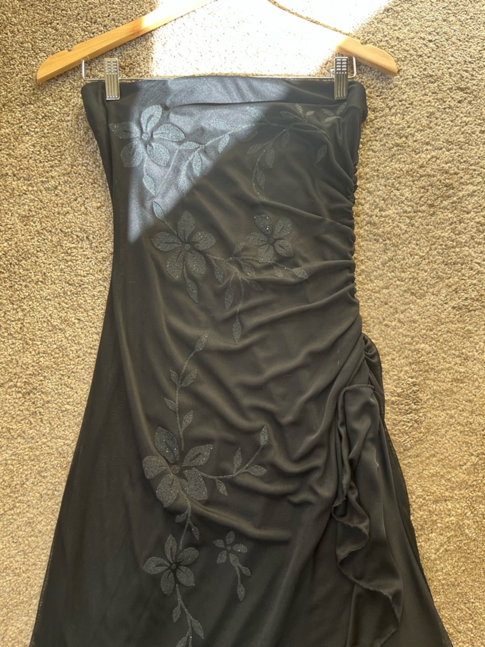 Jessica Black Strapless Floral Ruched Evening Gown - Picture 5 of 7